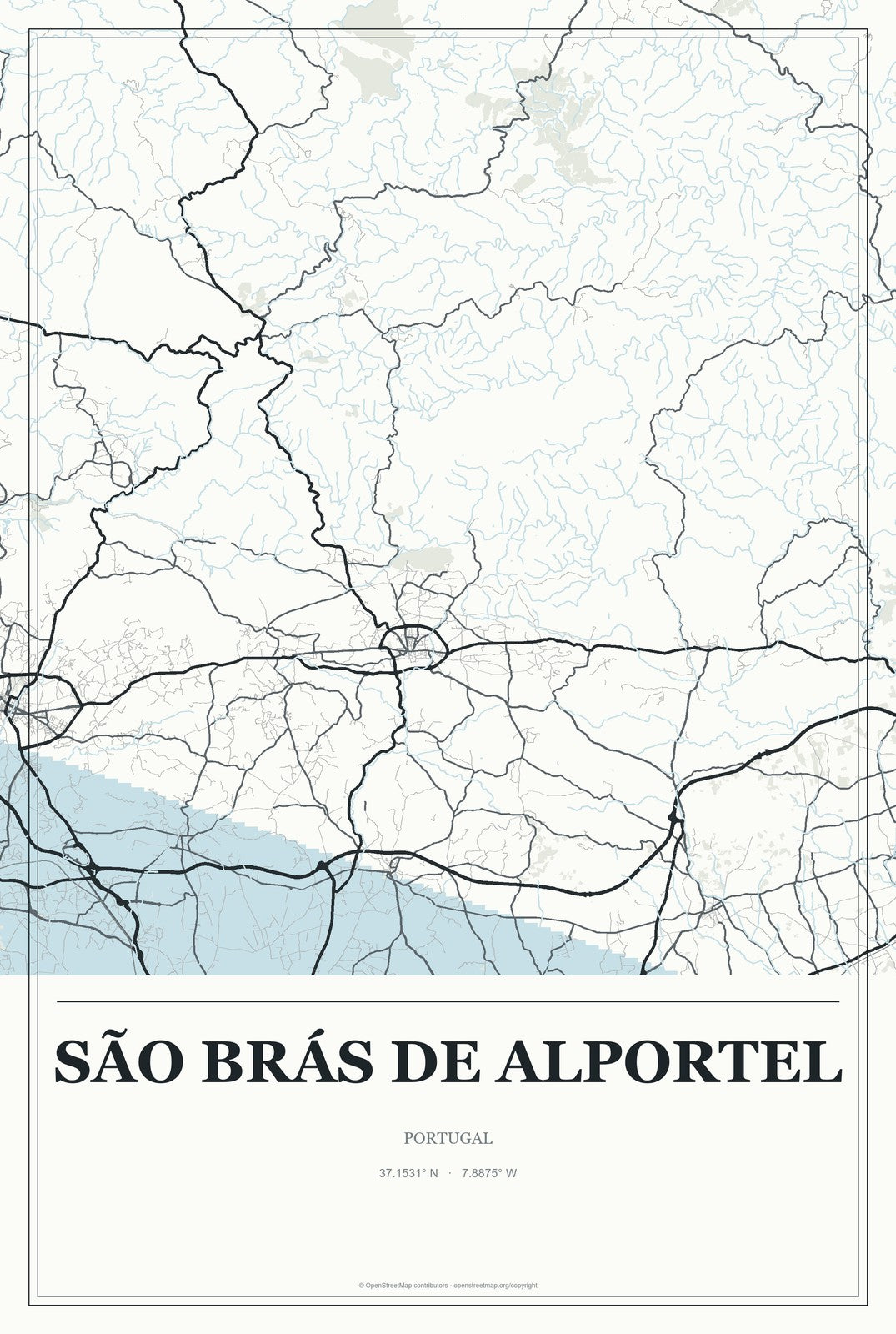 São Brás de Alportel, Portugal City Map Aluminum Sign in Gallery Air style