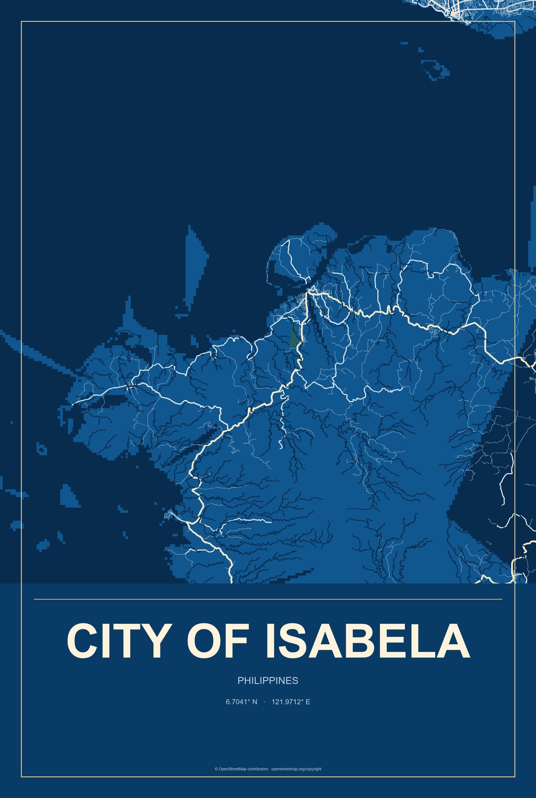 City of Isabela, Philippines City Map Aluminum Sign in Harbor Cobalt style