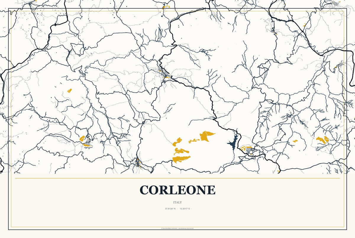 Corleone, Italy City Map Aluminum Sign in Citrine Modern style