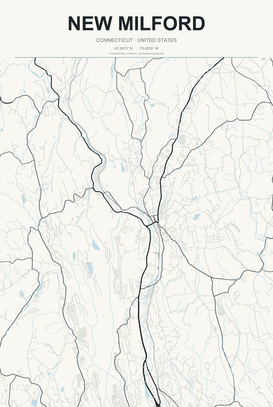 New Milford, Connecticut City Map Aluminum Sign in Headline Atlas style