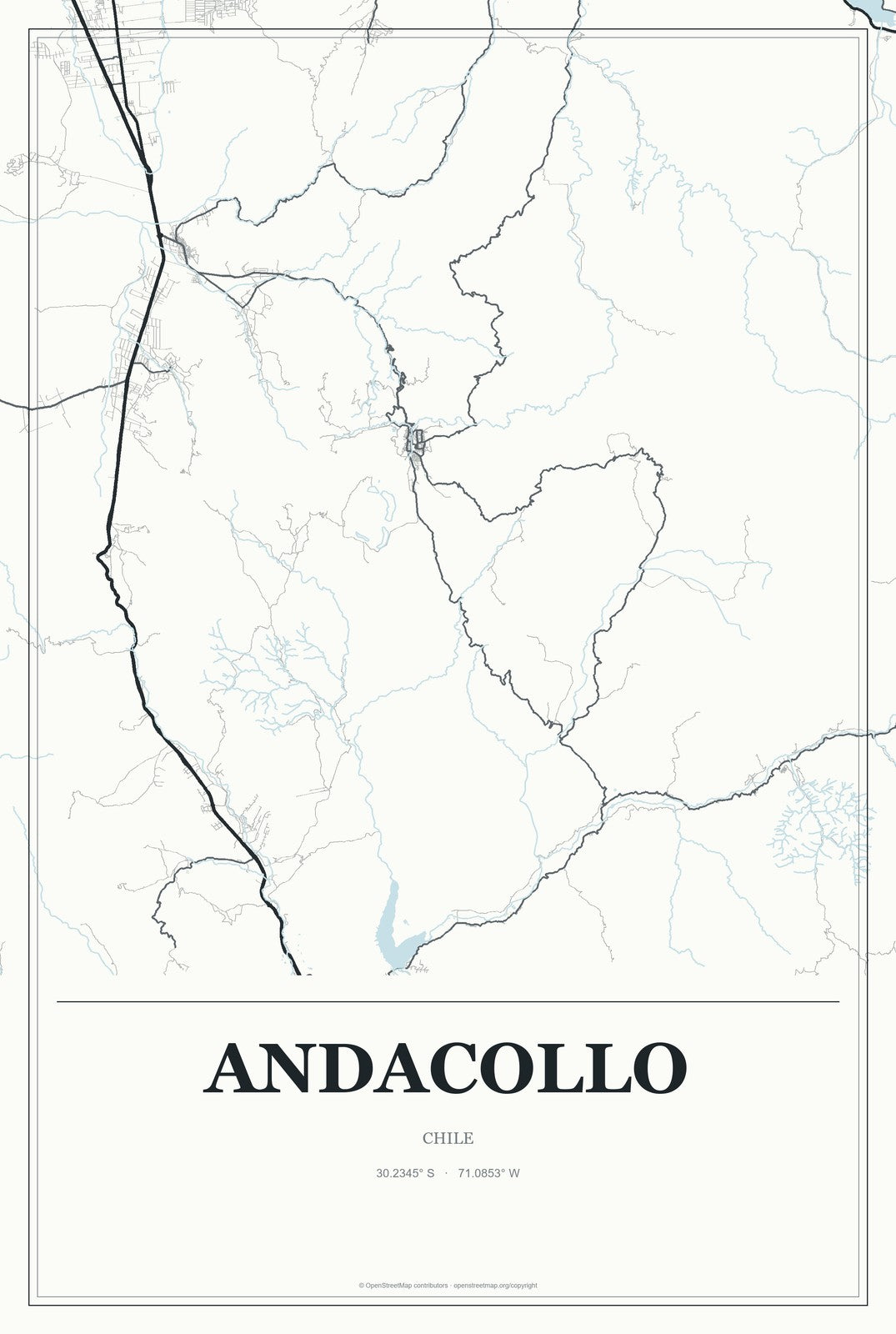 Andacollo, Chile City Map Aluminum Sign in Gallery Air style