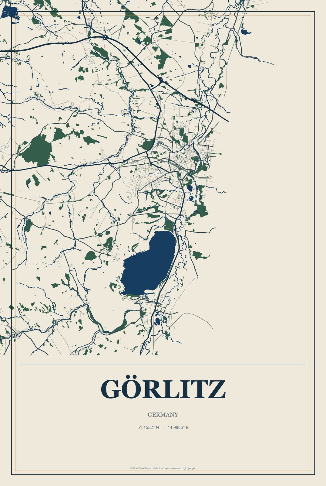 Görlitz, Germany City Map Aluminum Sign in Coastal Cutout style