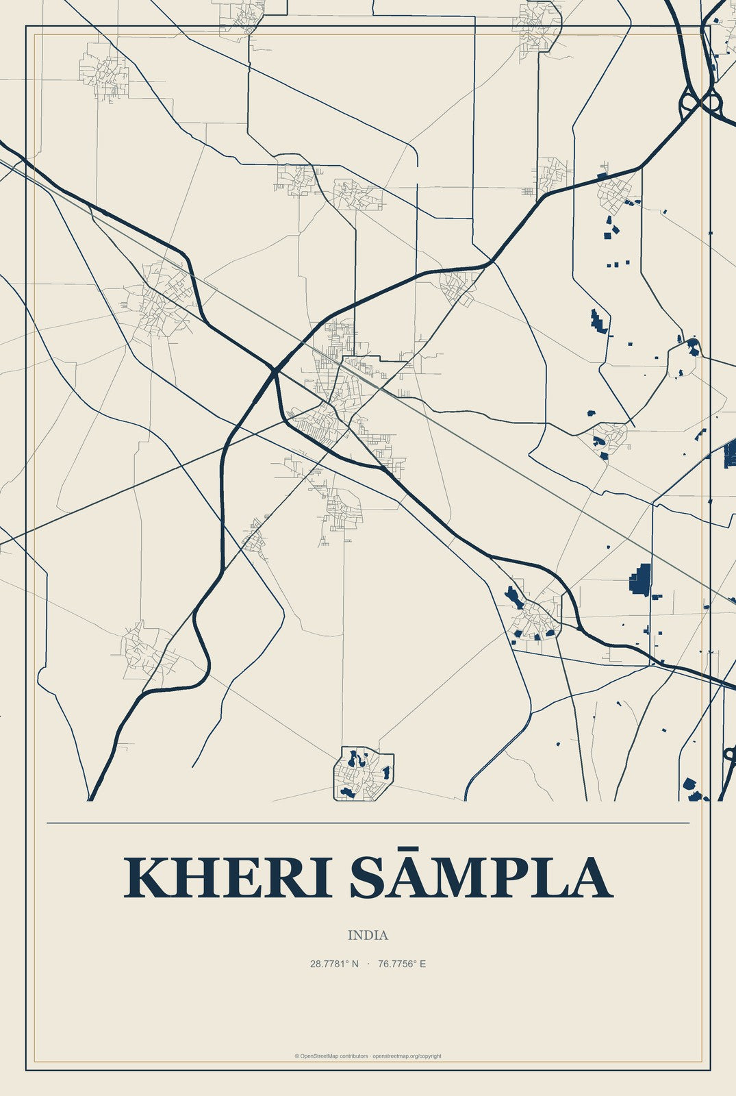 Kheri Sāmpla, India City Map Aluminum Sign in Coastal Cutout style