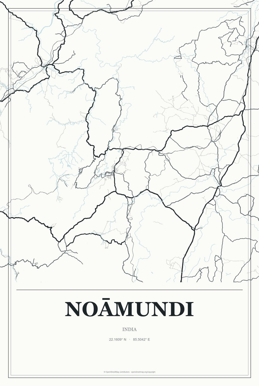 Noāmundi, India City Map Aluminum Sign in Gallery Air style