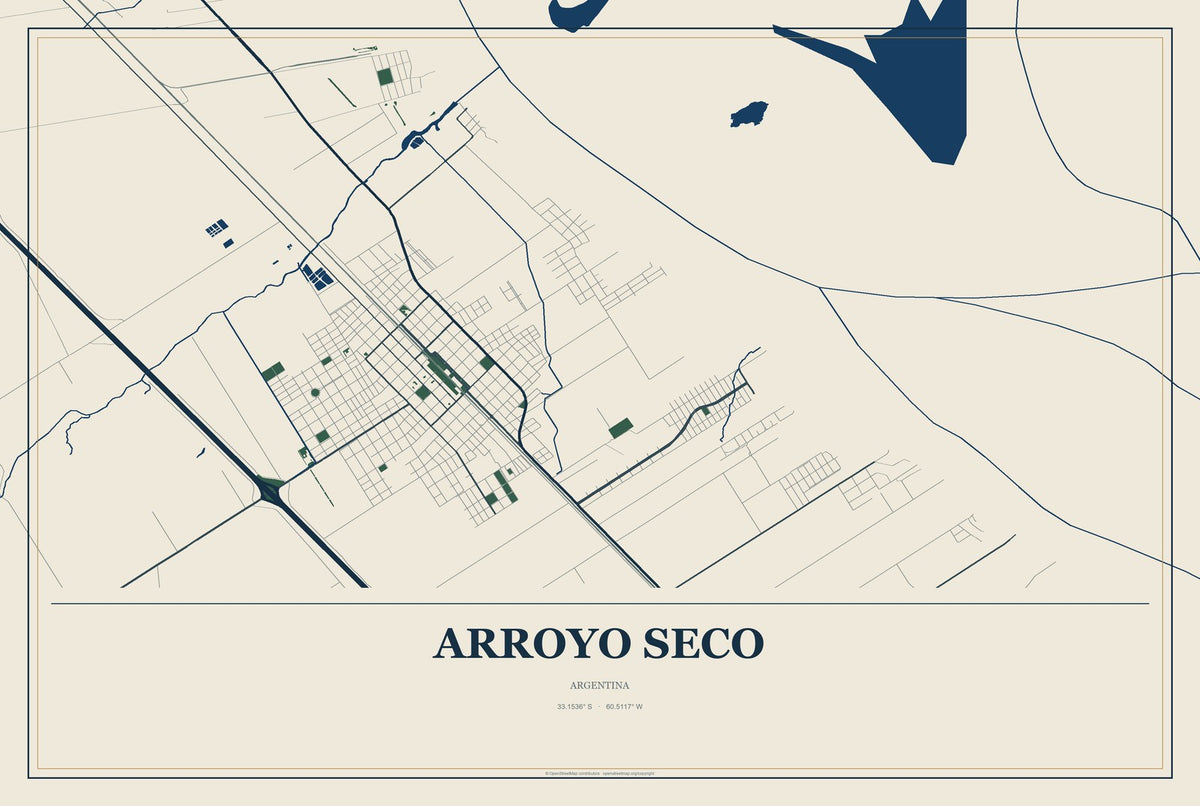 Arroyo Seco, Argentina City Map Aluminum Sign in Coastal Cutout style