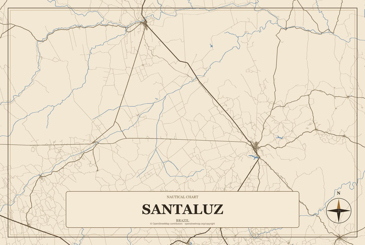 Santaluz, Brazil City Map Aluminum Sign in Heritage Nautical style