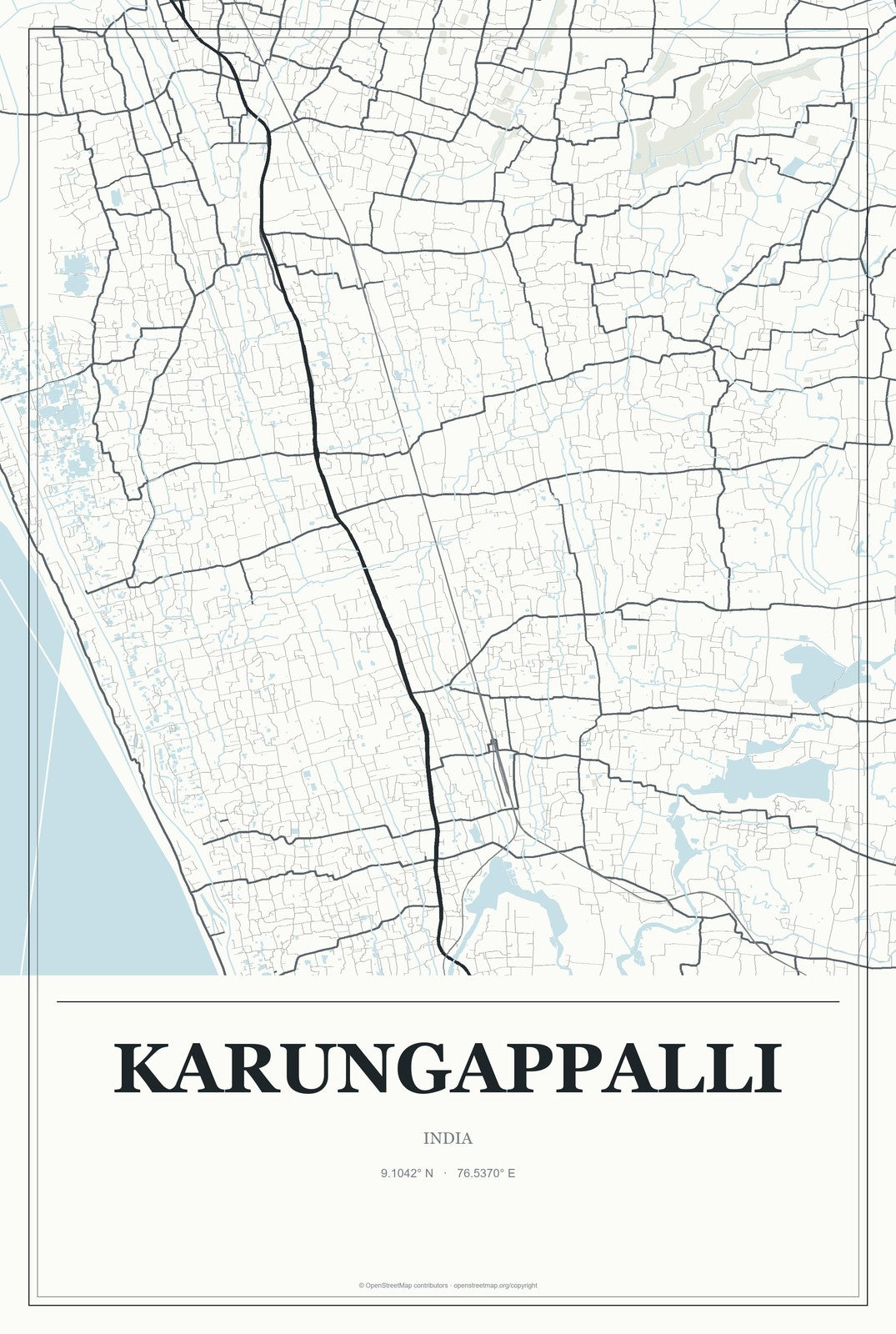 Karungappalli, India City Map Aluminum Sign in Gallery Air style