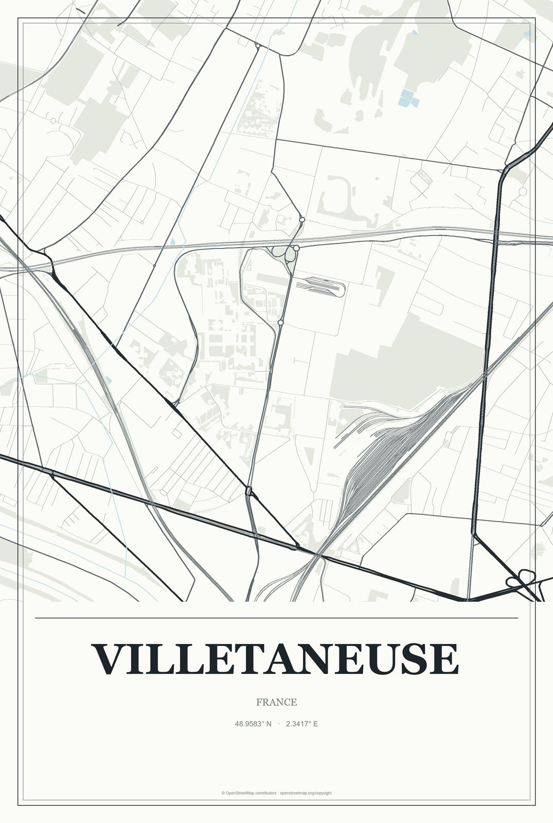 Villetaneuse, France City Map Aluminum Sign in Gallery Air style