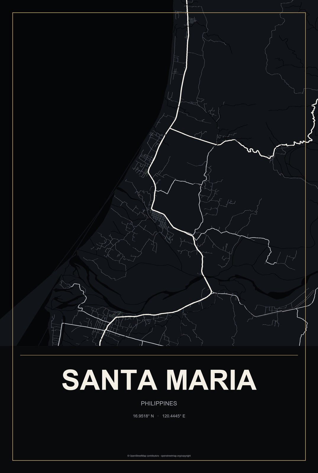 Santa Maria, Ilocos, Philippines City Map Aluminum Sign in Metropolitan Noir style