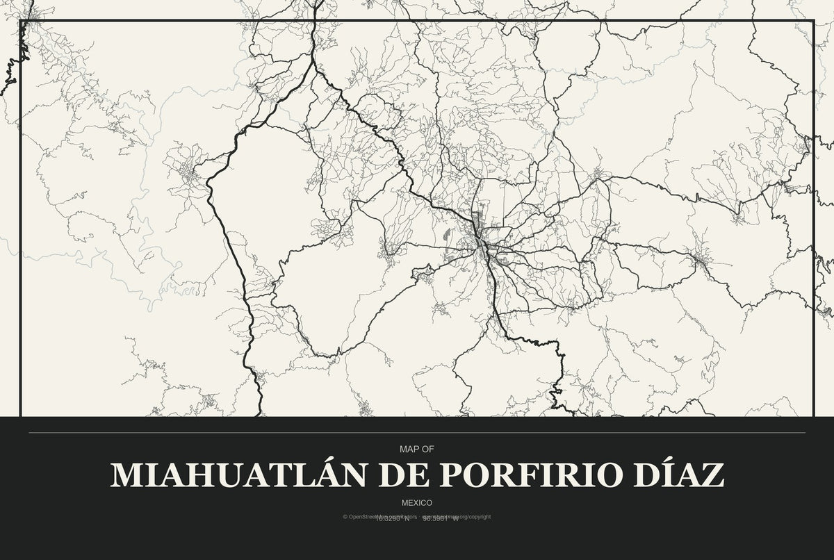Miahuatlán de Porfirio Díaz, Mexico City Map Aluminum Sign in Museum Plaque style