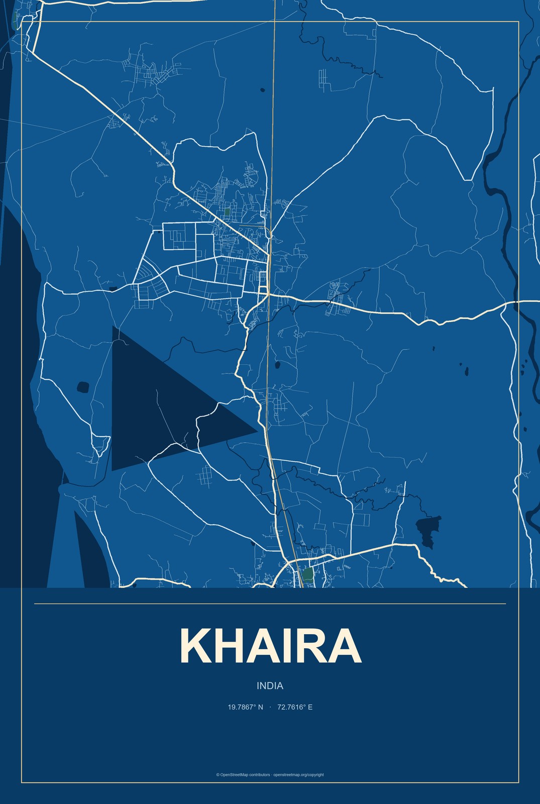 Khaira, India City Map Aluminum Sign in Harbor Cobalt style