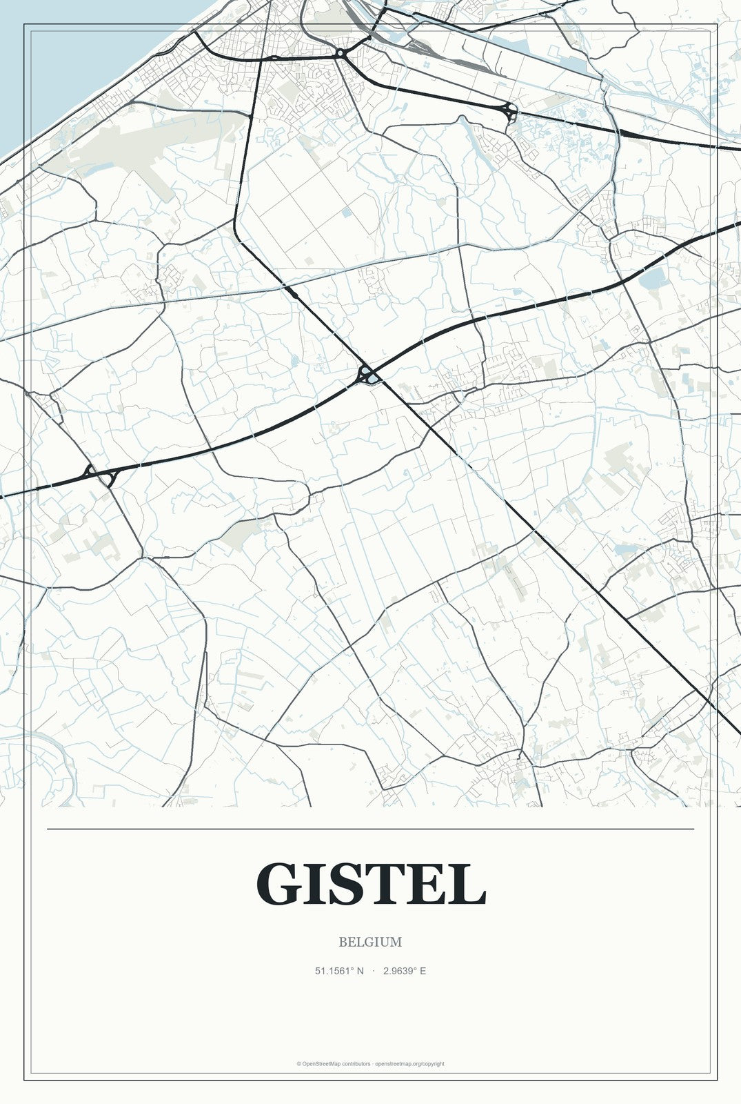Gistel, Belgium City Map Aluminum Sign in Gallery Air style