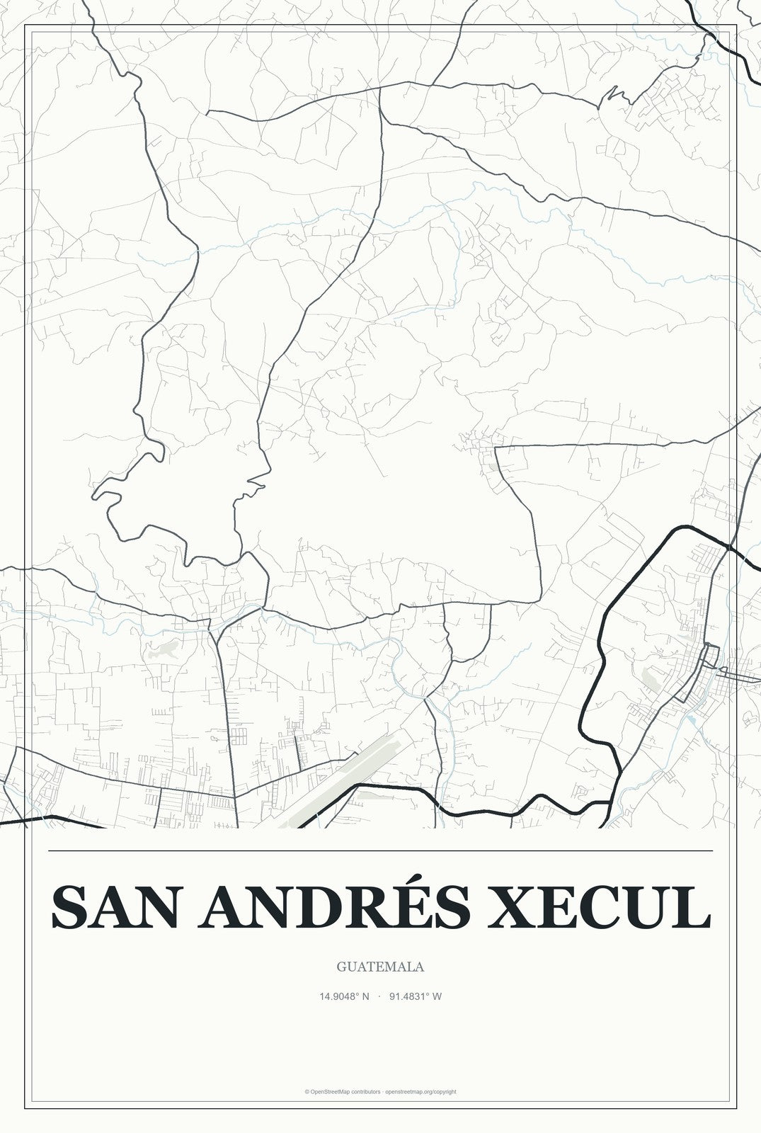 San Andrés Xecul, Guatemala City Map Aluminum Sign in Gallery Air style