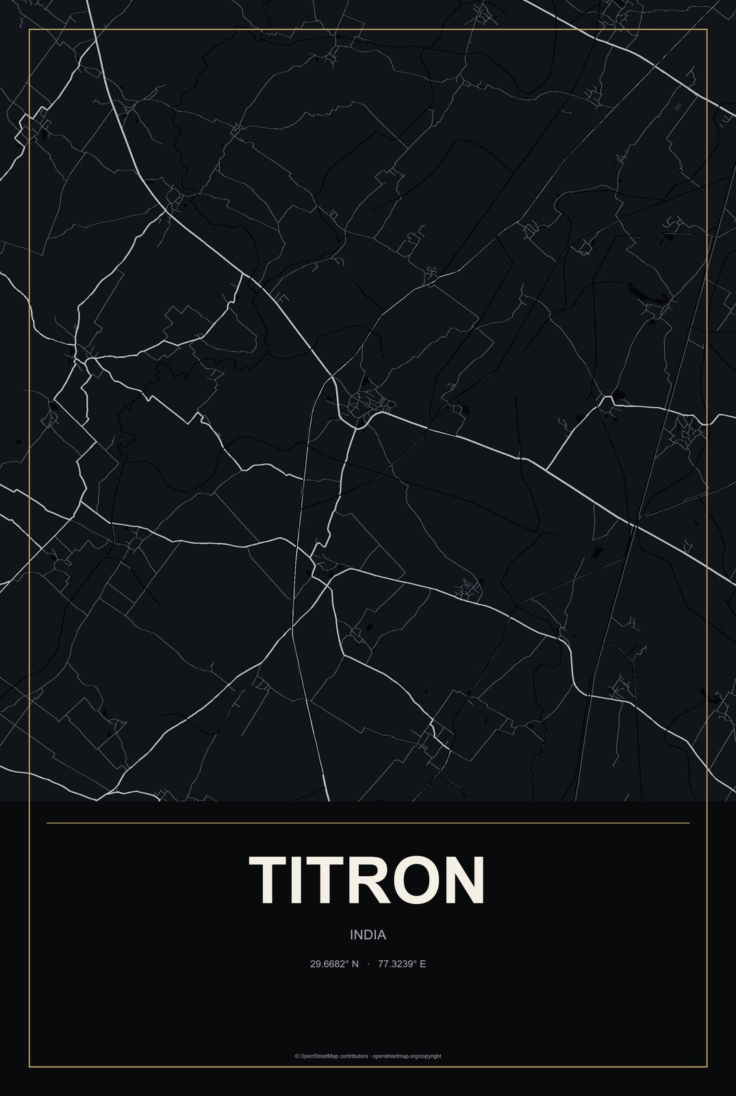 Titron, India City Map Aluminum Sign in Metropolitan Noir style