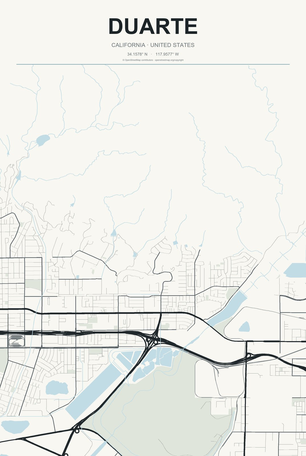 Duarte, California City Map Aluminum Sign in Headline Atlas style