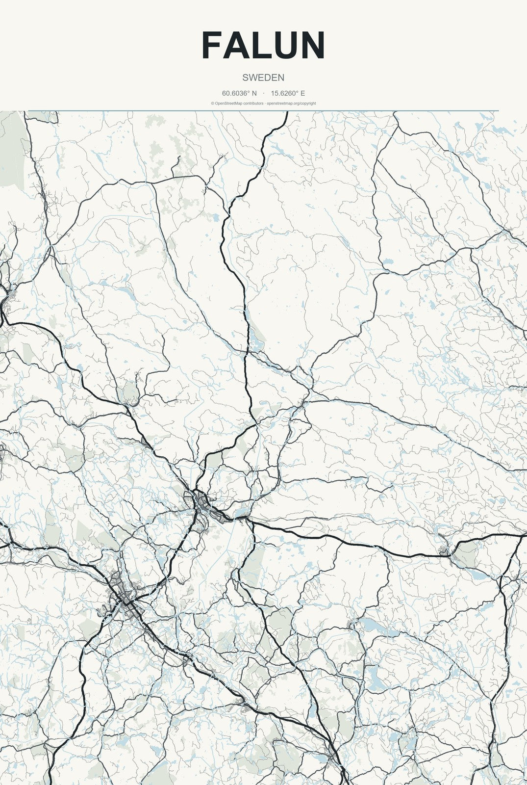 Falun, Sweden City Map Aluminum Sign in Headline Atlas style