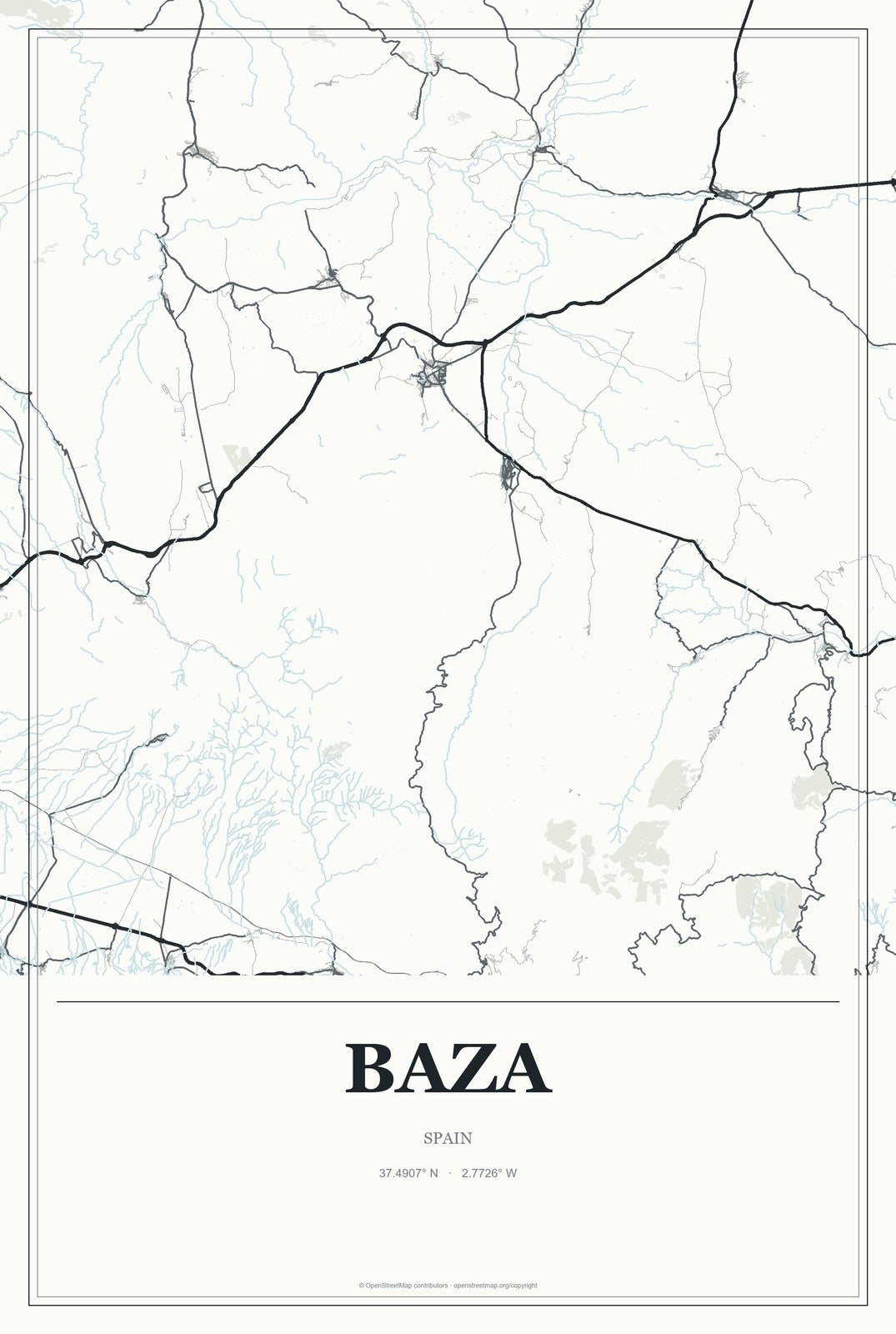 Baza, Spain City Map Aluminum Sign in Gallery Air style