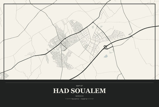 Had Soualem, Morocco City Map Aluminum Sign in Museum Plaque style