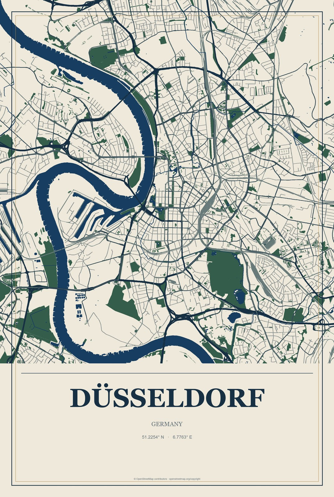 Düsseldorf, Germany City Map Aluminum Sign in Coastal Cutout style