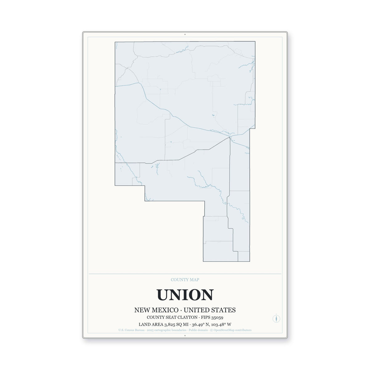 Union County, New Mexico Map Aluminum Sign in Gallery Air style