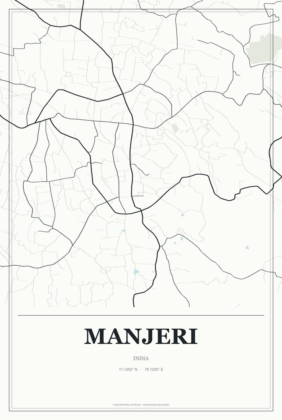 Manjeri, India City Map Aluminum Sign in Gallery Air style