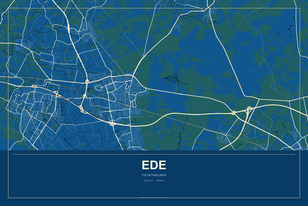 Ede, The Netherlands City Map Aluminum Sign in Harbor Cobalt style