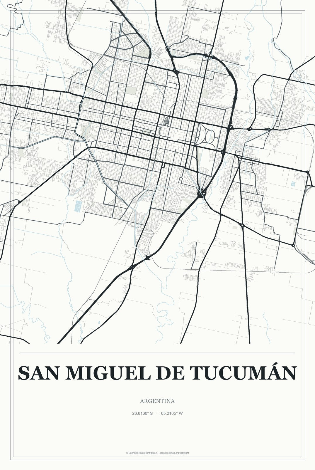 San Miguel de Tucumán, Argentina City Map Aluminum Sign in Gallery Air style