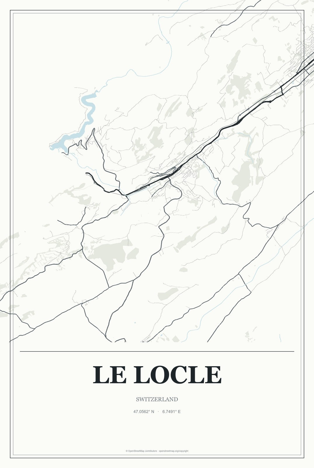 Le Locle, Switzerland City Map Aluminum Sign in Gallery Air style