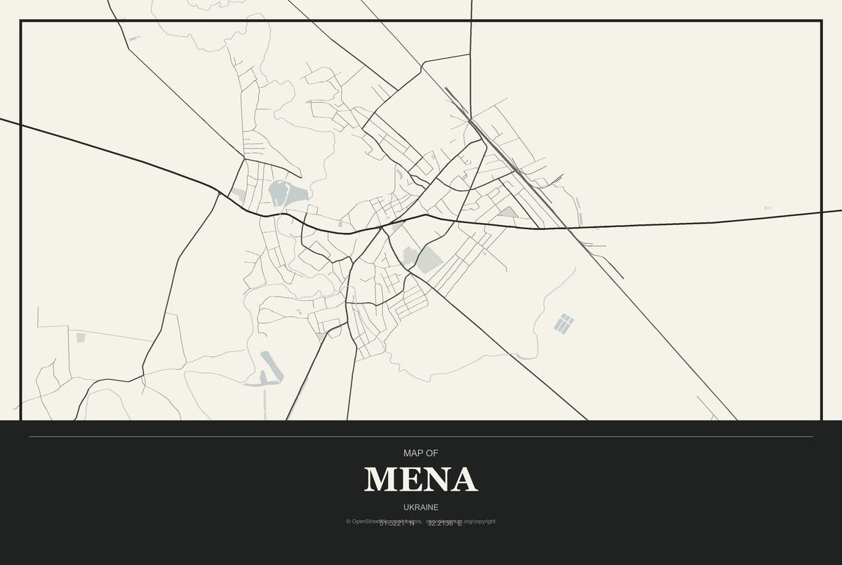 Mena, Ukraine City Map Aluminum Sign in Museum Plaque style