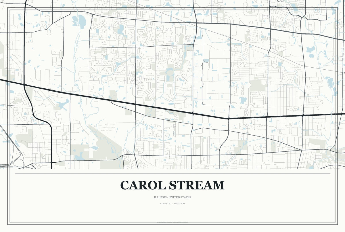 Carol Stream, Illinois City Map Aluminum Sign in Gallery Air style