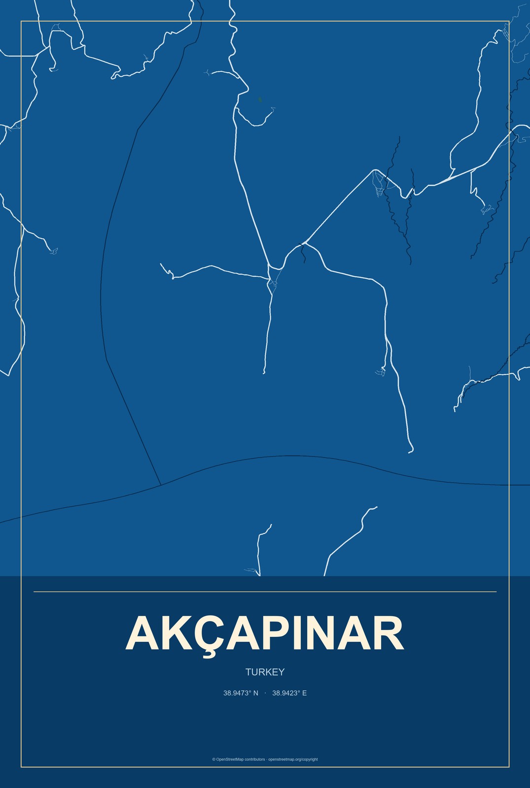 Akçapınar, Turkey City Map Aluminum Sign in Harbor Cobalt style