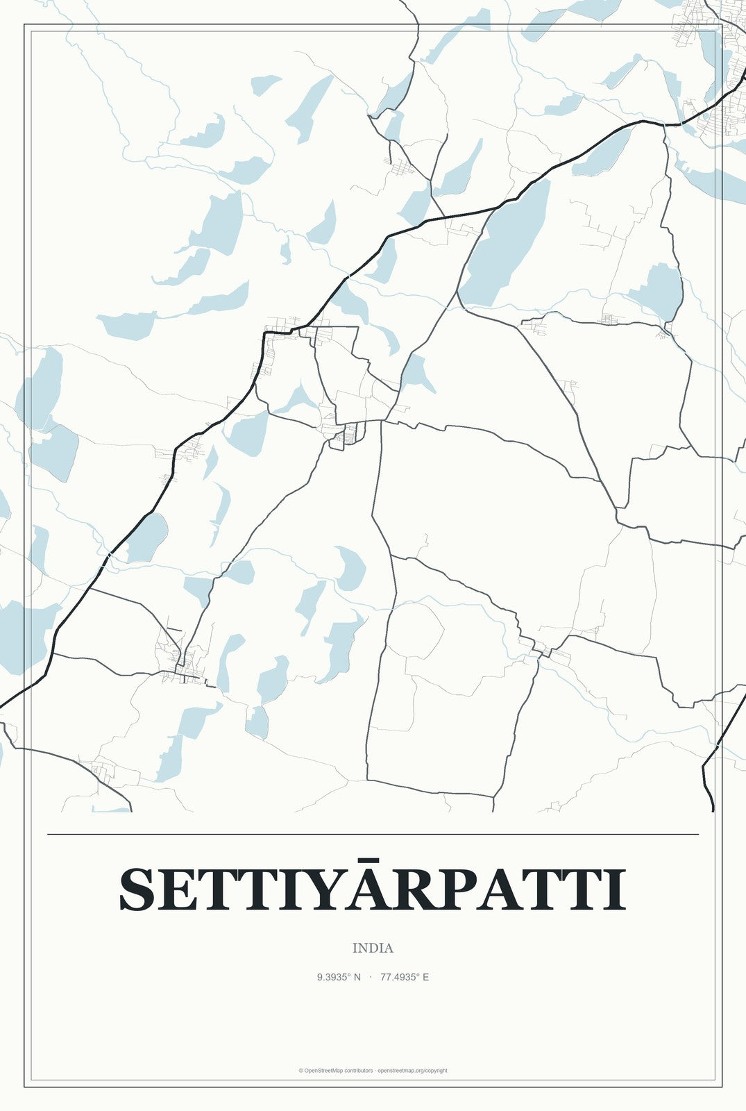 Settiyārpatti, India City Map Aluminum Sign in Gallery Air style