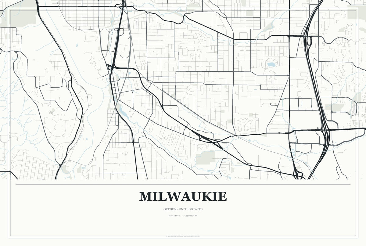 Milwaukie, Oregon City Map Aluminum Sign in Gallery Air style