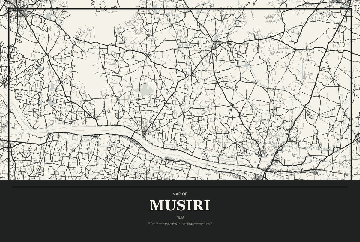 Musiri, India City Map Aluminum Sign in Museum Plaque style