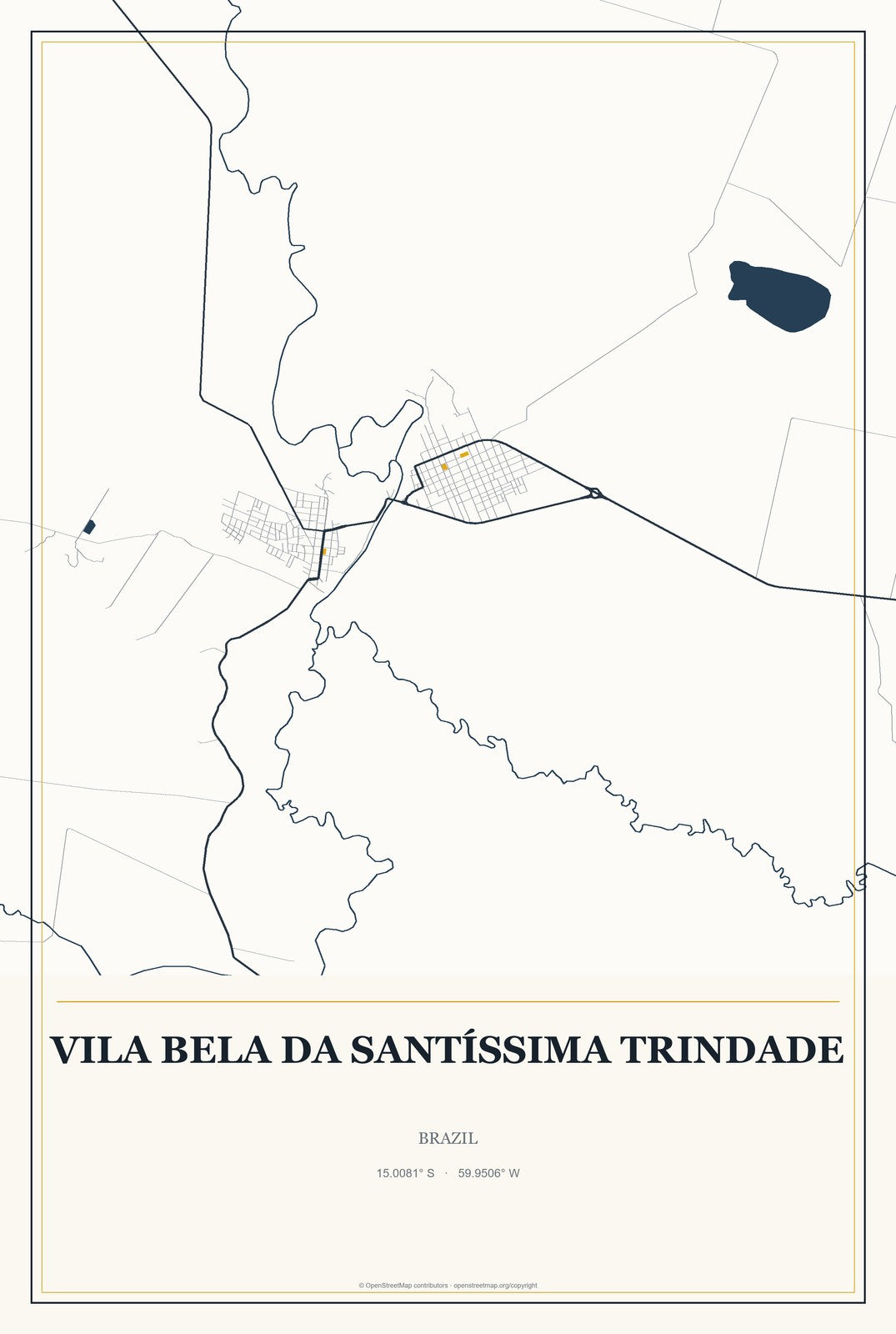 Vila Bela da Santíssima Trindade, Brazil City Map Aluminum Sign in Citrine Modern style