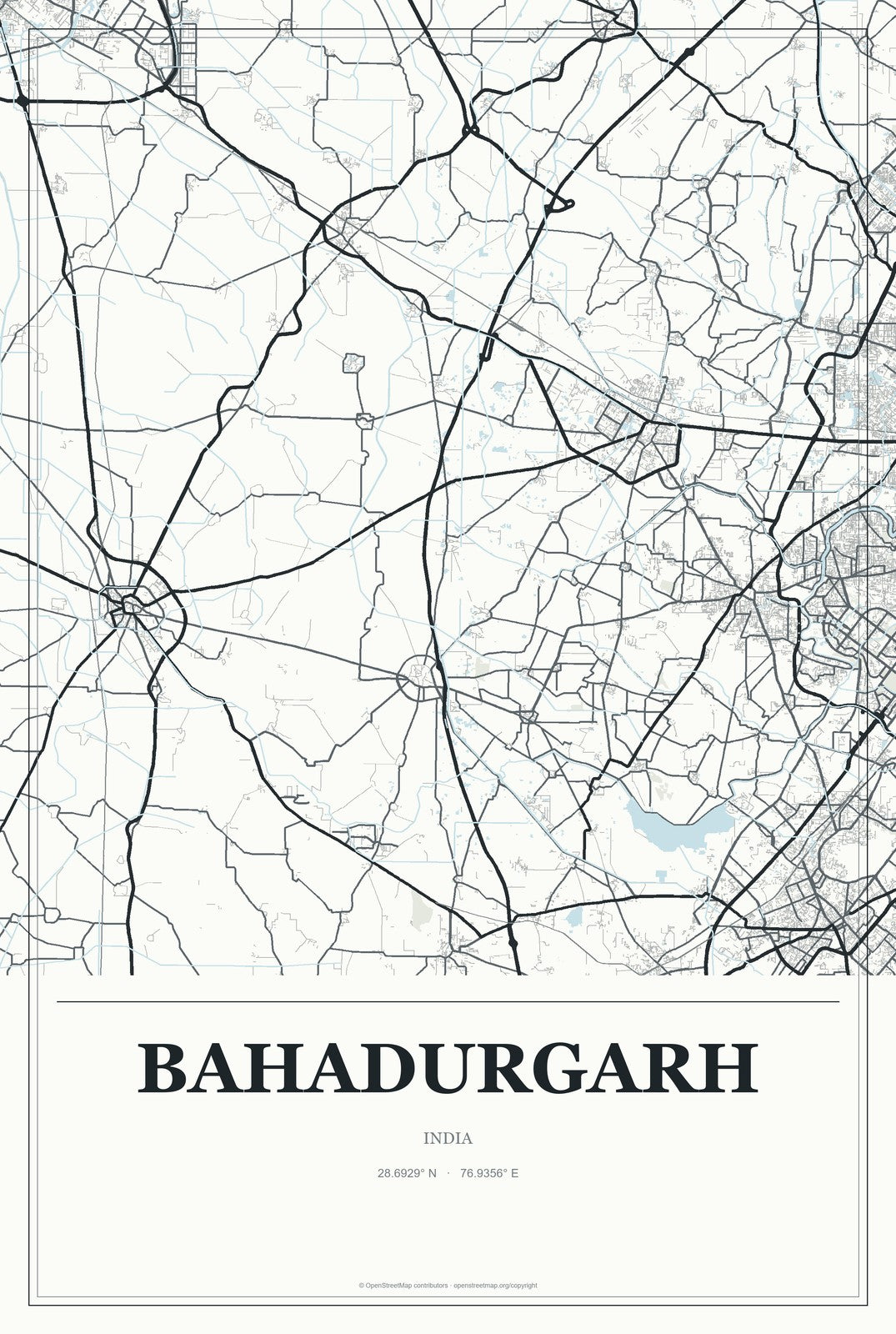 Bahadurgarh, India City Map Aluminum Sign in Gallery Air style