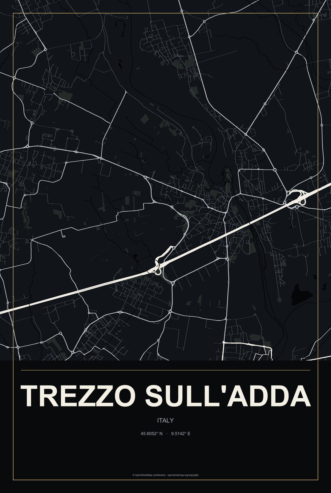 Trezzo sull'Adda, Italy City Map Aluminum Sign in Metropolitan Noir style