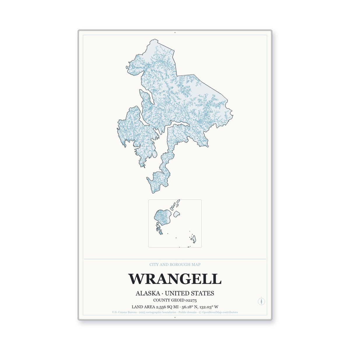 Wrangell City and Borough, Alaska Map Aluminum Sign in Gallery Air style