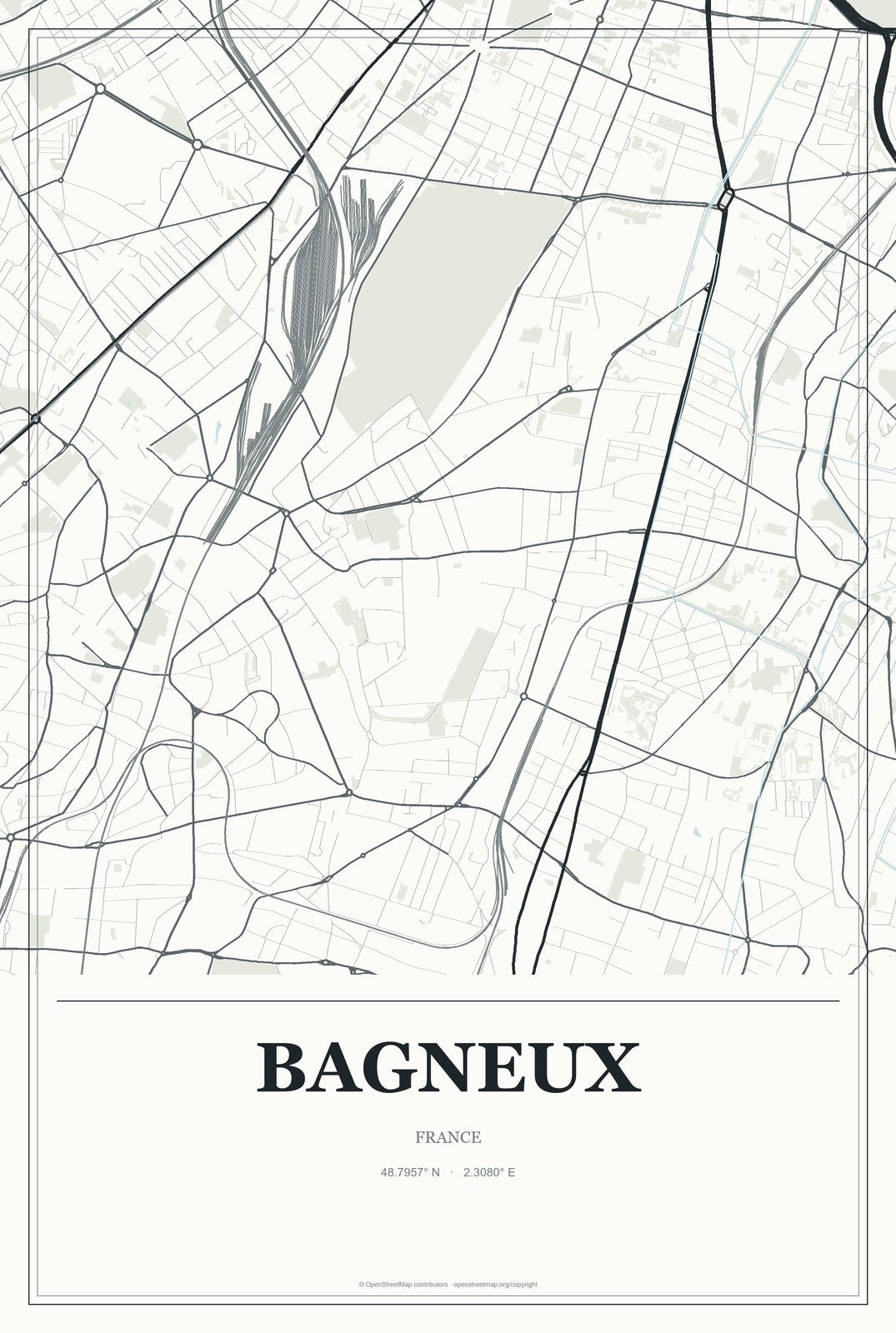 Bagneux, France City Map Aluminum Sign in Gallery Air style