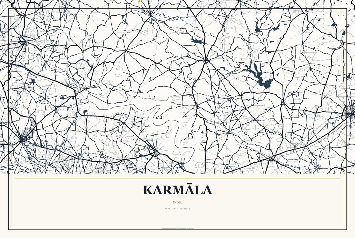 Karmāla, India City Map Aluminum Sign in Citrine Modern style