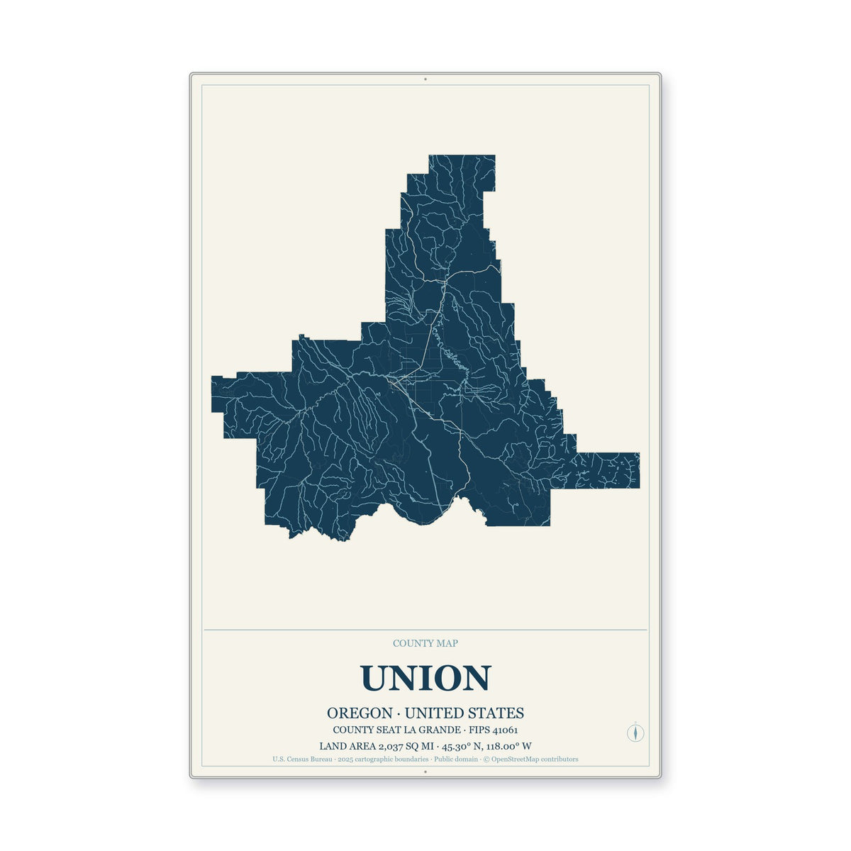 Union County, Oregon Map Aluminum Sign in Coastal Cutout style