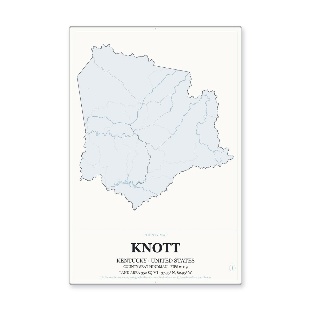 Knott County, Kentucky Map Aluminum Sign in Gallery Air style