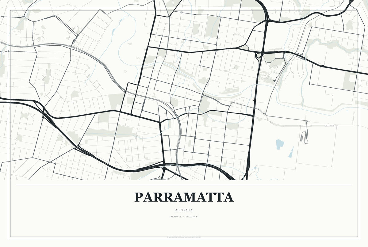 Parramatta, Australia City Map Aluminum Sign in Gallery Air style