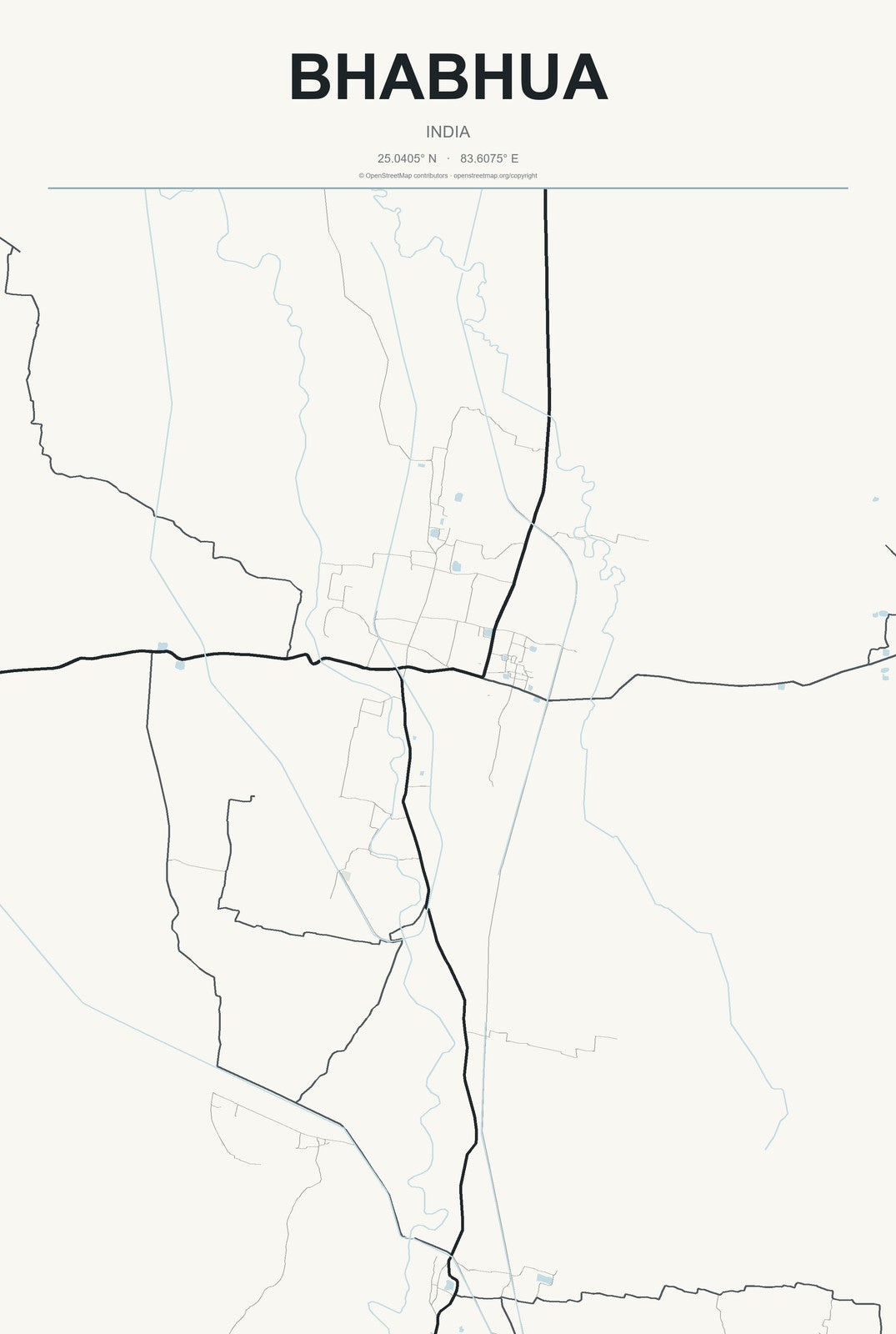 Bhabhua, India City Map Aluminum Sign in Headline Atlas style