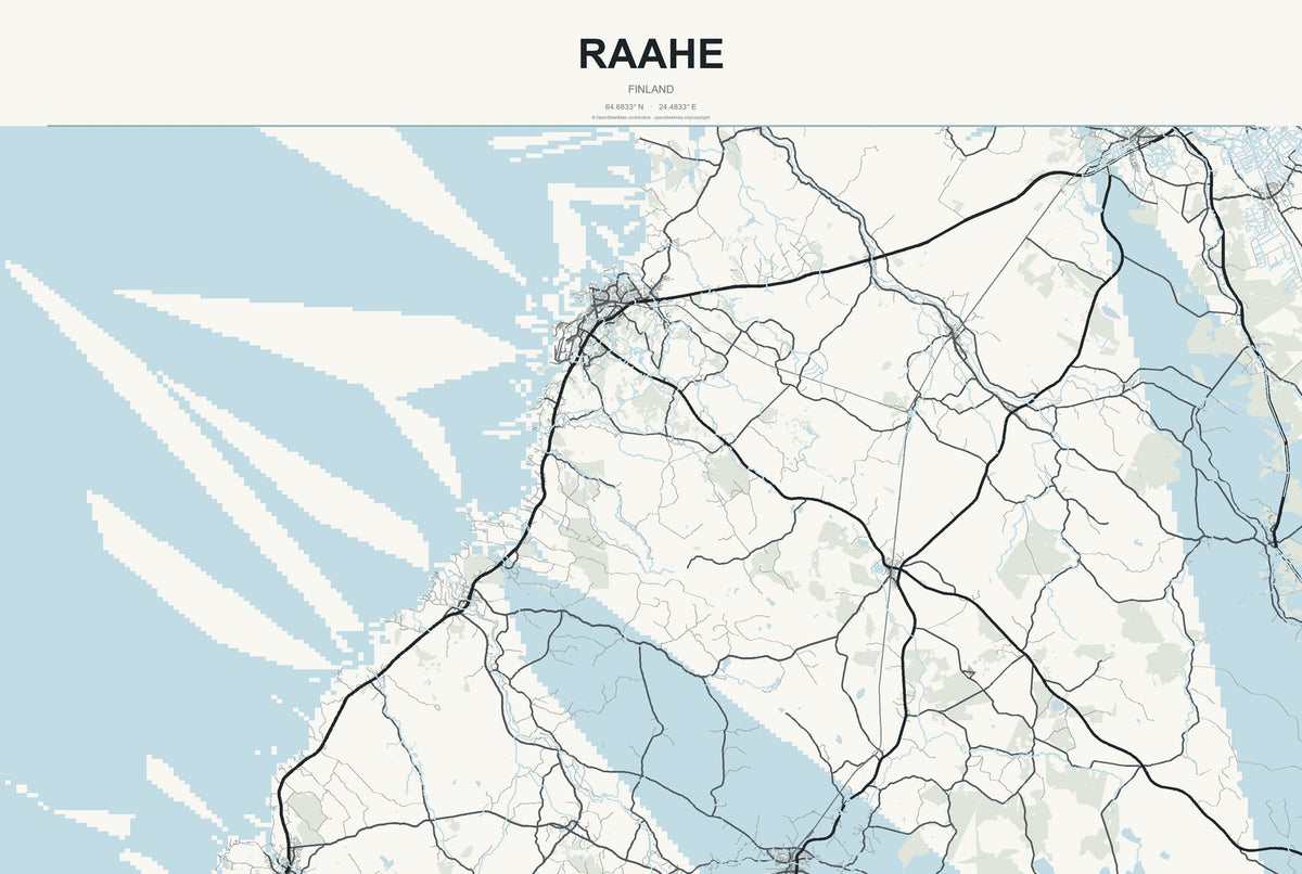 Raahe, Finland City Map Aluminum Sign in Headline Atlas style