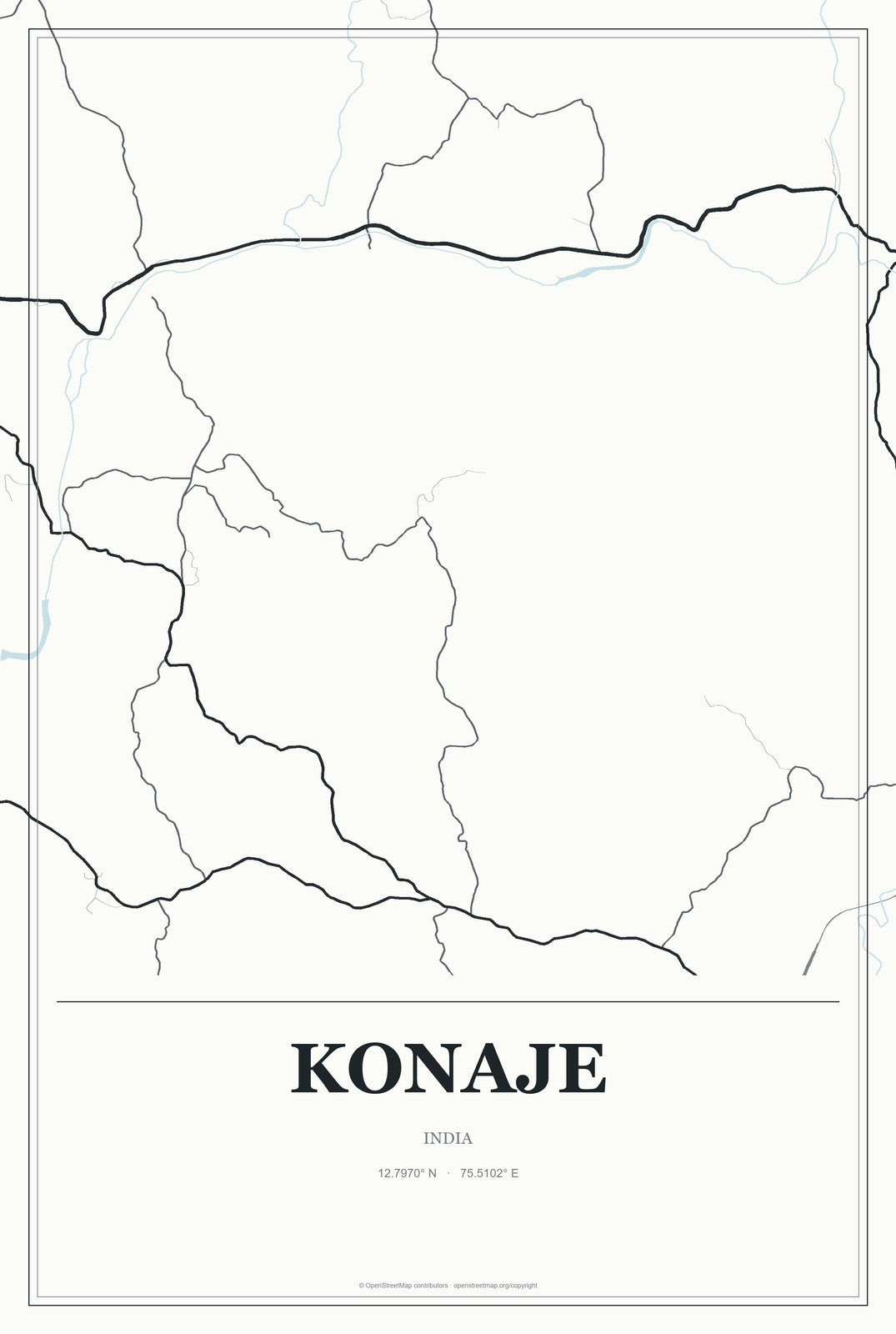 Konaje, India City Map Aluminum Sign in Gallery Air style