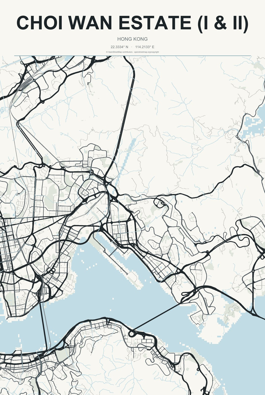 Choi Wan Estate (I & II), Hong Kong City Map Aluminum Sign in Headline Atlas style