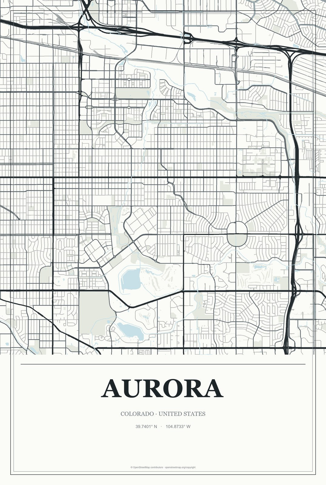 Aurora, Colorado City Map Aluminum Sign in Gallery Air style