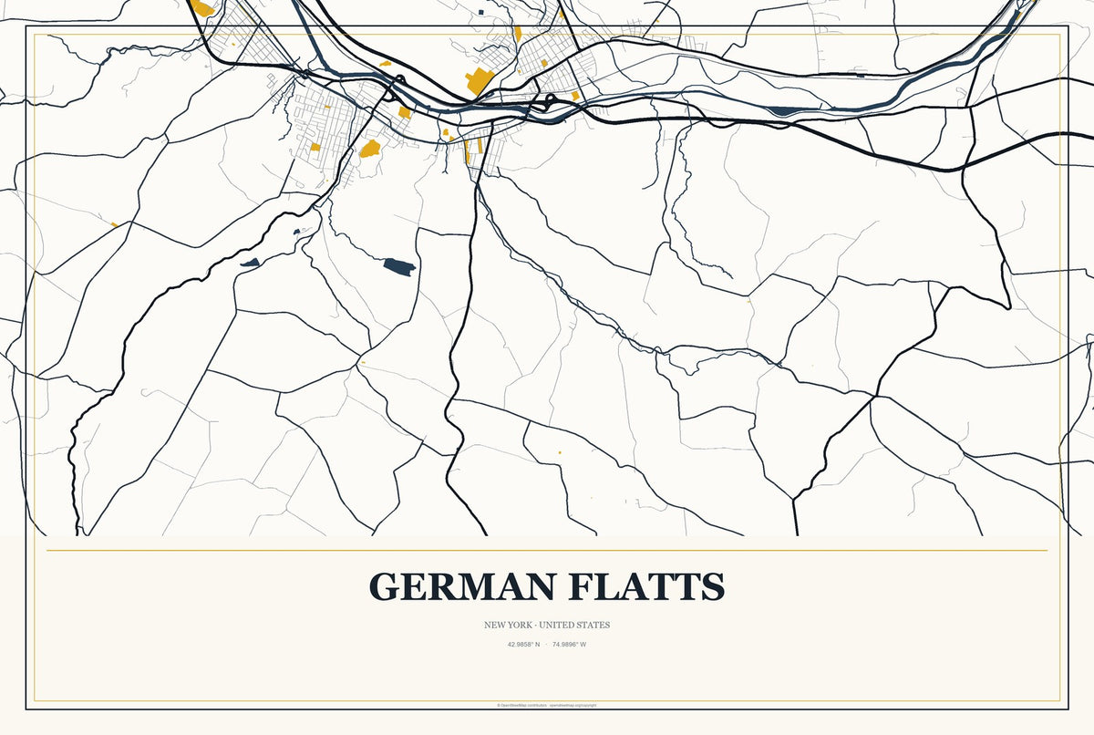 German Flatts, New York City Map Aluminum Sign in Citrine Modern style