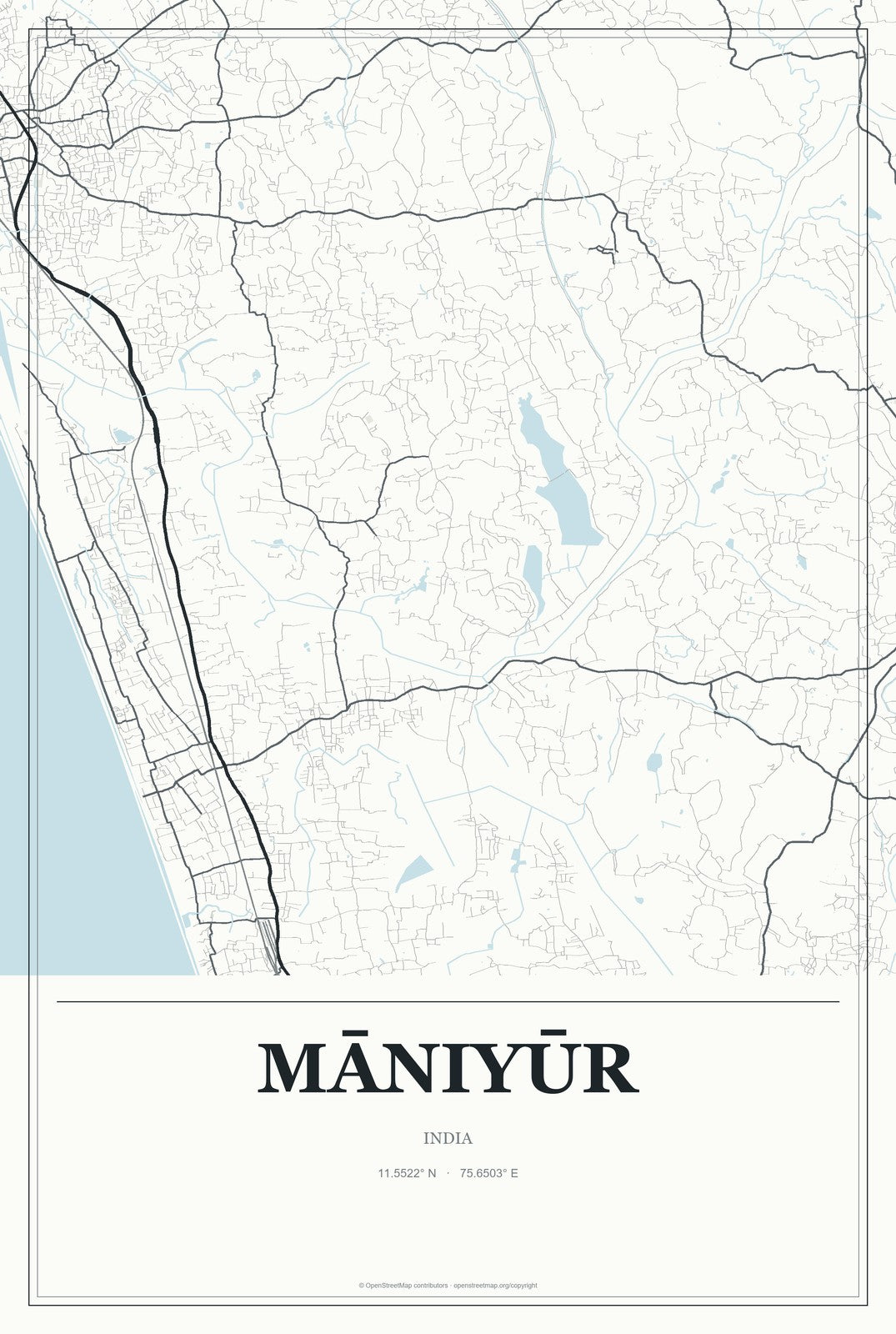 Māniyūr, India City Map Aluminum Sign in Gallery Air style